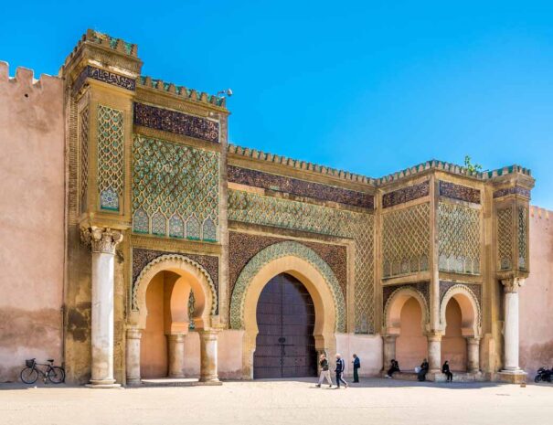 MEKNES,MOROCCO - APRIL 7,2017 - Gate Bab El-Mansour at the El Hedim square in Meknes. Meknes is one of the four Imperial cities of Morocco.
